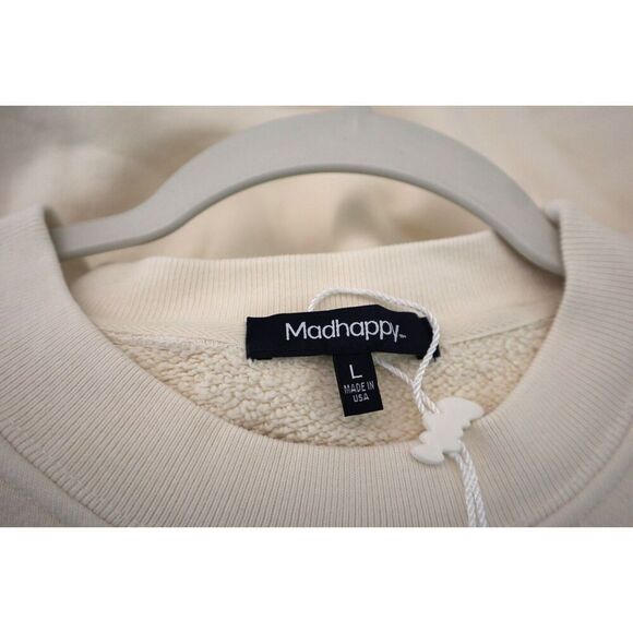 Madhappy 4U032 Unisex Sz L Ivory Local Optimist Colorful Crewneck Pullover - Picture 3 of 6